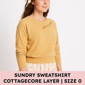 Sundry Sweatshirt “Good As Gold” Embroidered Cotton Blend Cottagecore Cozy Sunli